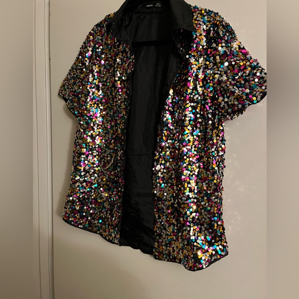 Men’s Rainbow Sequin Collar Shirt